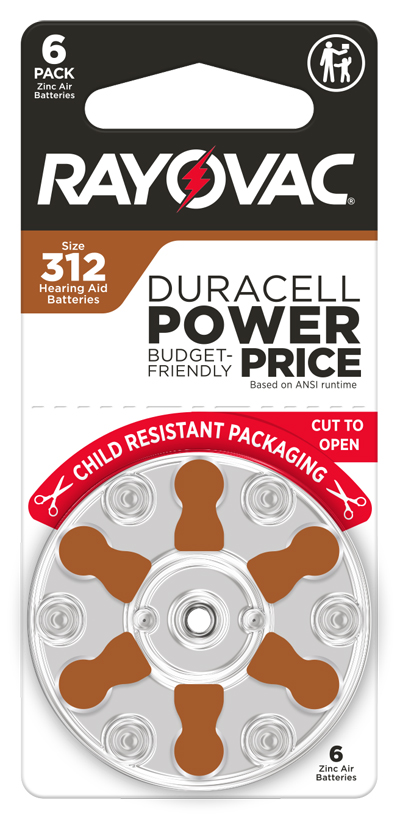 Rayovac Hearing Aid Batteries Size 312 6Ct