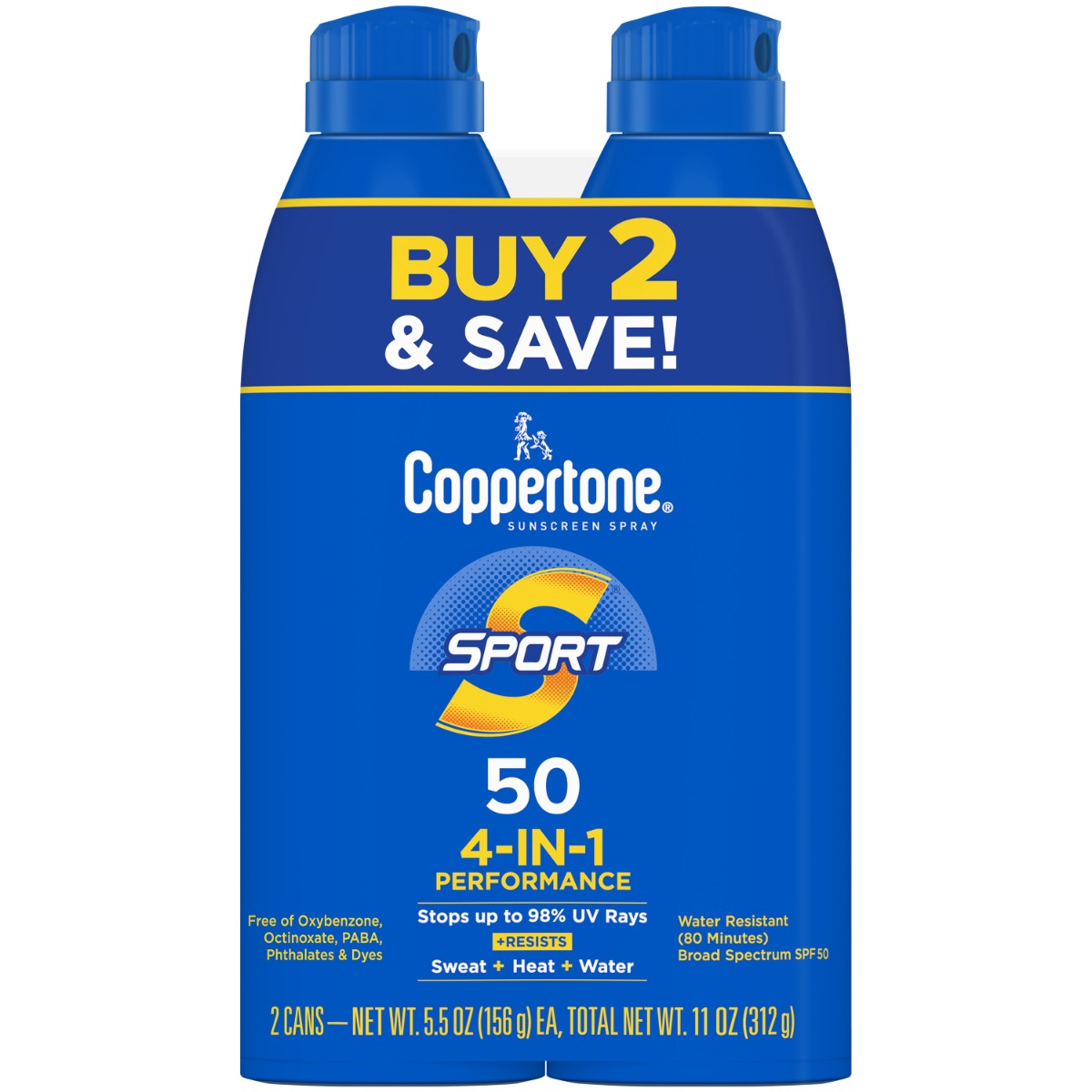 Coppertone Sport SPF50 Sunscreen Spray 5.5oz 2Ct