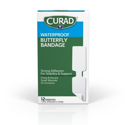 Curad Butterfly Closure Waterproof Adhesive Bandage Plastic 1.75in x 0.375in White 12Ct