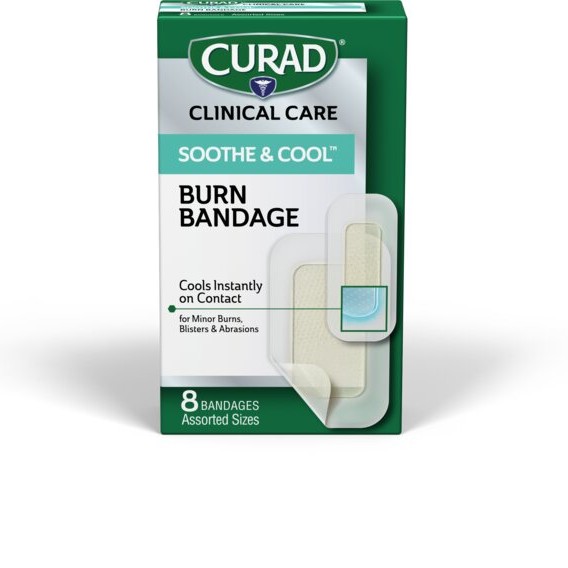 Curad Sooth & Cool Clear Waterproof Hydrogel Bandages Strip Assorted Sizes 8Ct