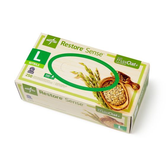 Restore Sense Exam Gloves maxOat+ Nitrile Textured Fingertips L 250Ct OAT2586H by Medline