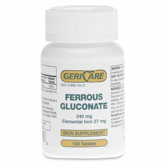 GeriCare Ferrous Gluconate Tablets 240mg 100Ct OTC72201 by Geri-care Pharmaceuticals