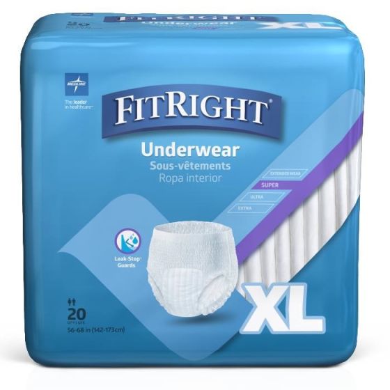 FitRight Super Incontinence Underwear Unisex Heavy Absorbency XL 56in-68in 80Ct FIT33600A by Medline