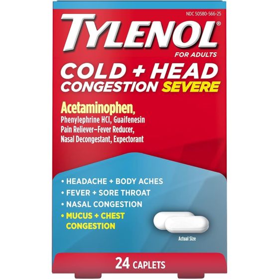 Tylenol Severe Cold + Head Congestion Caplets 325mg/200mg 24Ct JIP026125H by Johnson & Johnson