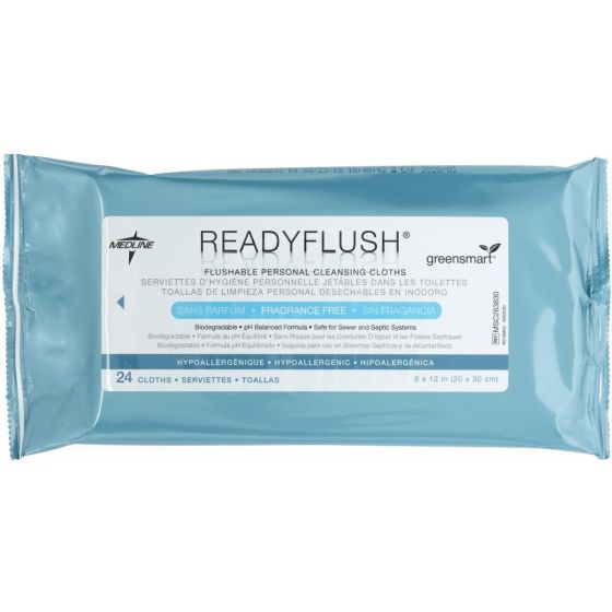 ReadyFlush Biodegradable Flushable Wipes Unscented 24Ct MSC263830H by ReadyFlush