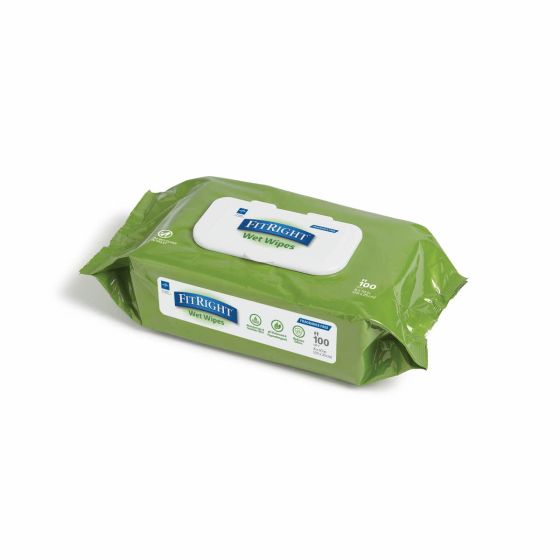 Medline FitRight Aloe Personal Wipes Unscented, Soft Pack with Flip Top 100Ct MSC263954H by Medline