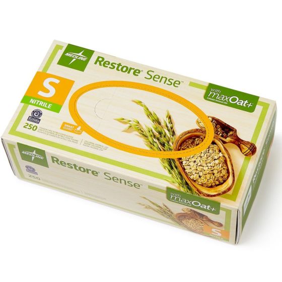 Restore Sense Exam Gloves maxOat+ Nitrile Textured Fingertips S 250Ct OAT2584H by Medline