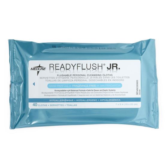 ReadyFlush JR Biodegradable Unscented Flushable Wipes, Soft Pack 40Ct MSC263820H by Medline