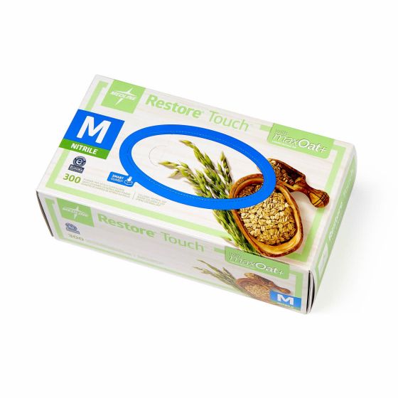 Restore Touch Exam Gloves with Oatmeal Nitrile Textured Fingertips M 300Ct OAT3002H by Medline