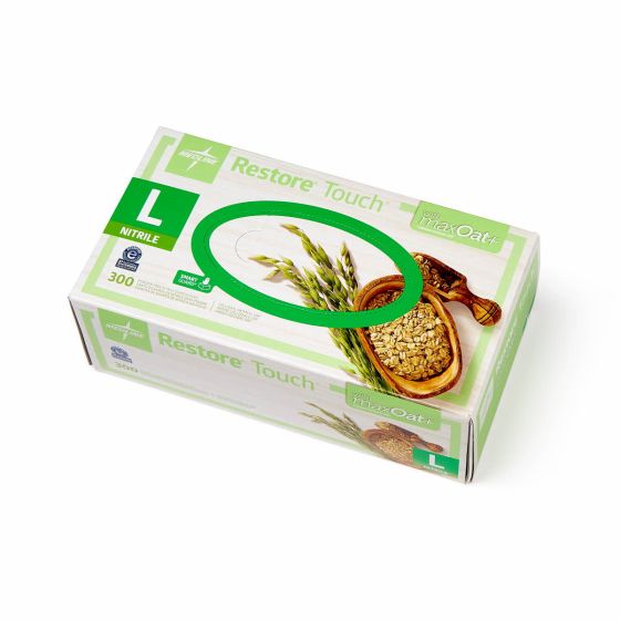 Restore Touch Exam Gloves with Oatmeal Nitrile Textured Fingertips L 300Ct OAT3003H by Medline