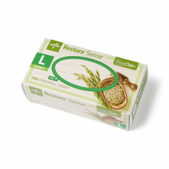 Restore Sense Exam Gloves maxOat+ Nitrile Textured Fingertips L 250Ct OAT4586H by Medline
