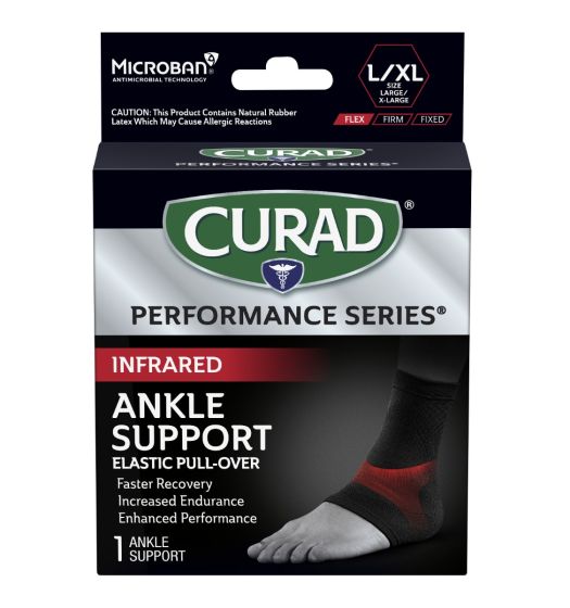 CURAD Performance Series Infrared Elastic Ankle Supports Left/Right L/XL Black 1Ct CURIM2611LXHH by Medline