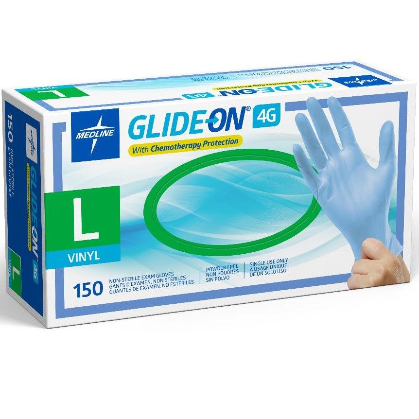 Medline Glide-On 4G Vinyl Chemo Protection Gloves L 150Ct