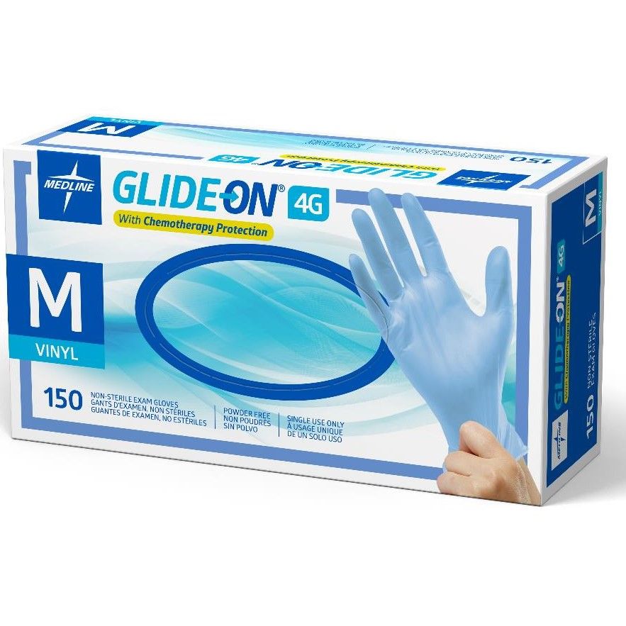 Medline Glide-On 4G Vinyl Chemo Protection Gloves M 150Ct