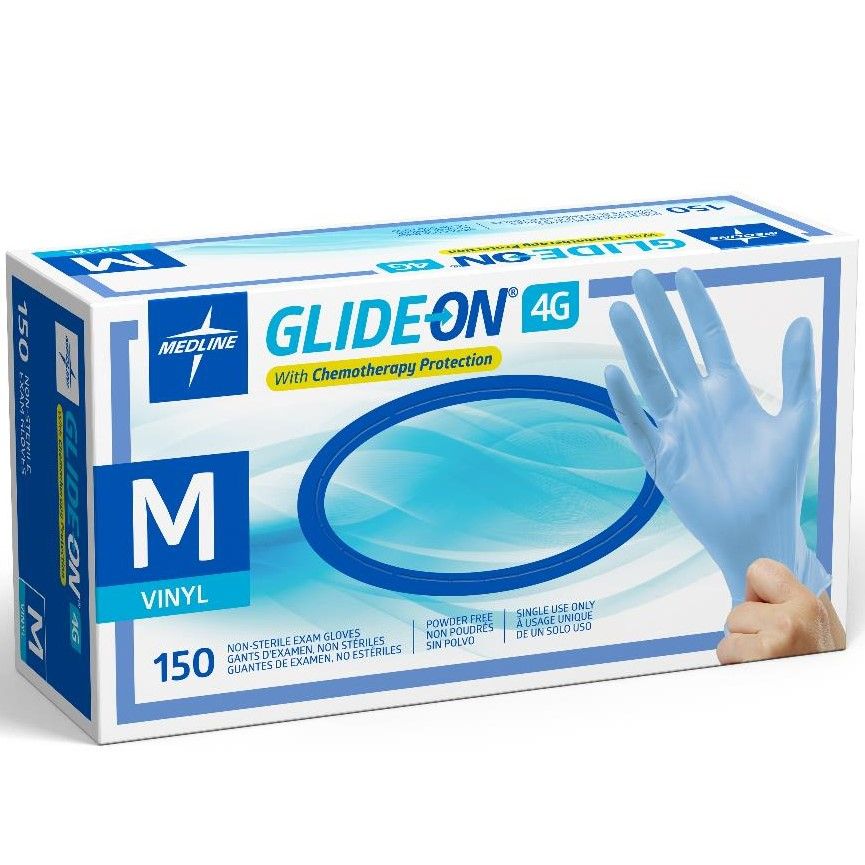 Medline Glide-On 4G Vinyl Chemo Protection Gloves M 1500Ct