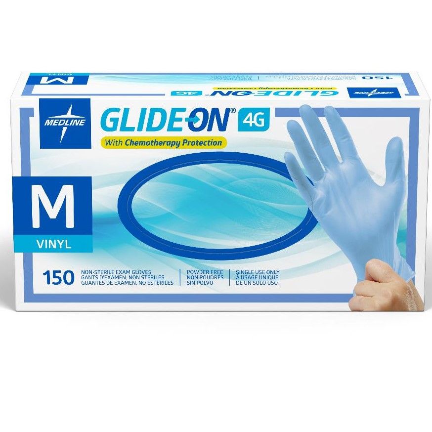 Medline Glide-On 4G Vinyl Chemo Protection Gloves M 150Ct
