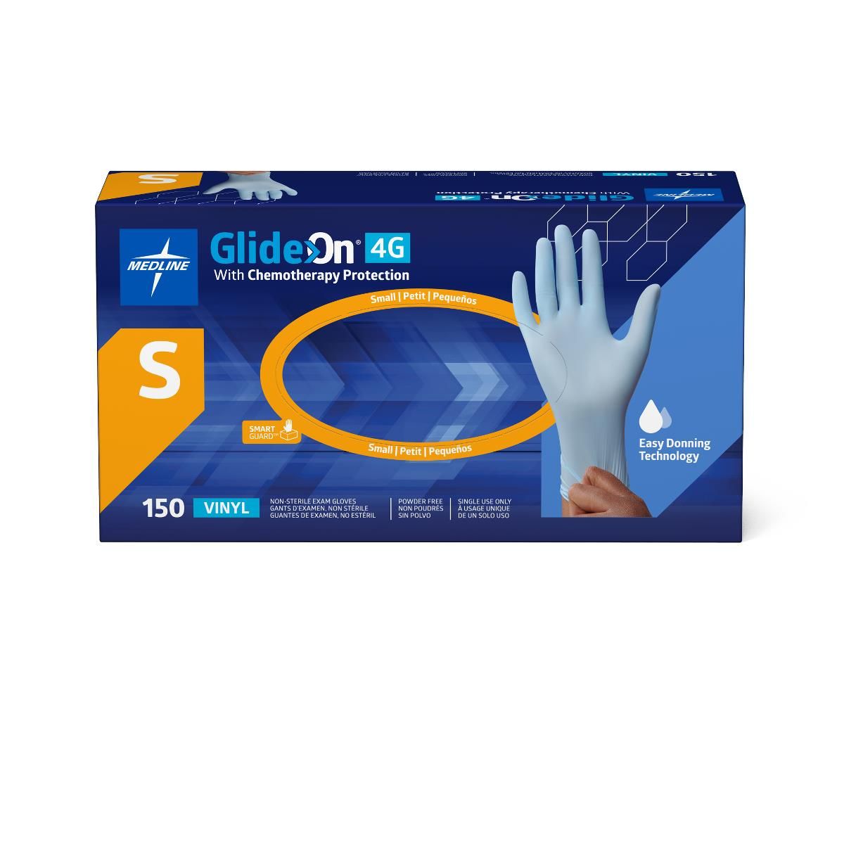 Medline Glide-On 4G Vinyl Chemo Protection Gloves S 1500Ct