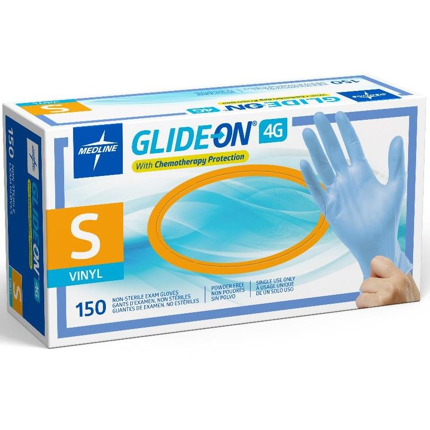 Medline Glide-On 4G Vinyl Chemo Protection Gloves S 1500Ct