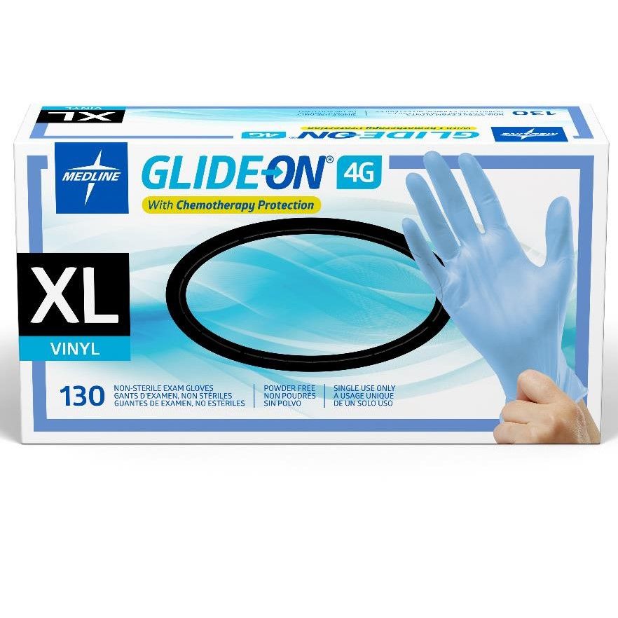 Medline Glide-On 4G Vinyl Chemo Protection Gloves XL 130Ct