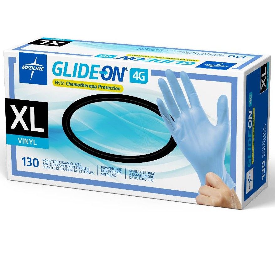 新品未開封　MEDICAL PROOF THE LINE Medline Glide-On 4G Vinyl Chemo Protection Gloves XL 1300Ct