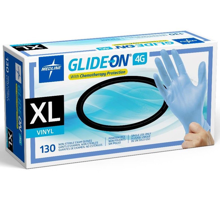 Medline Glide-On 4G Vinyl Chemo Protection Gloves XL 130Ct