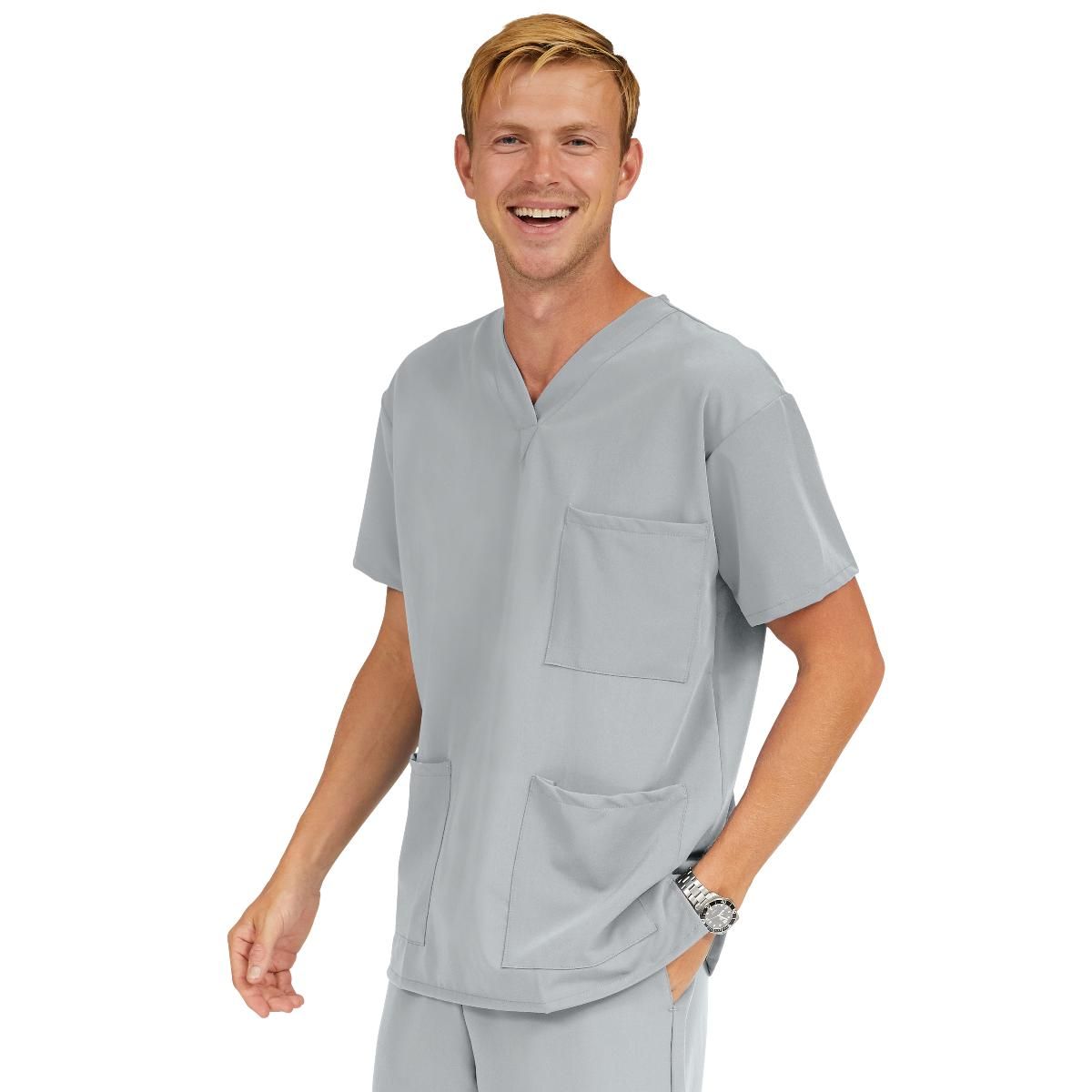 Madison ave Unisex Scrub Top with 3 Pockets, Size XXS, Light