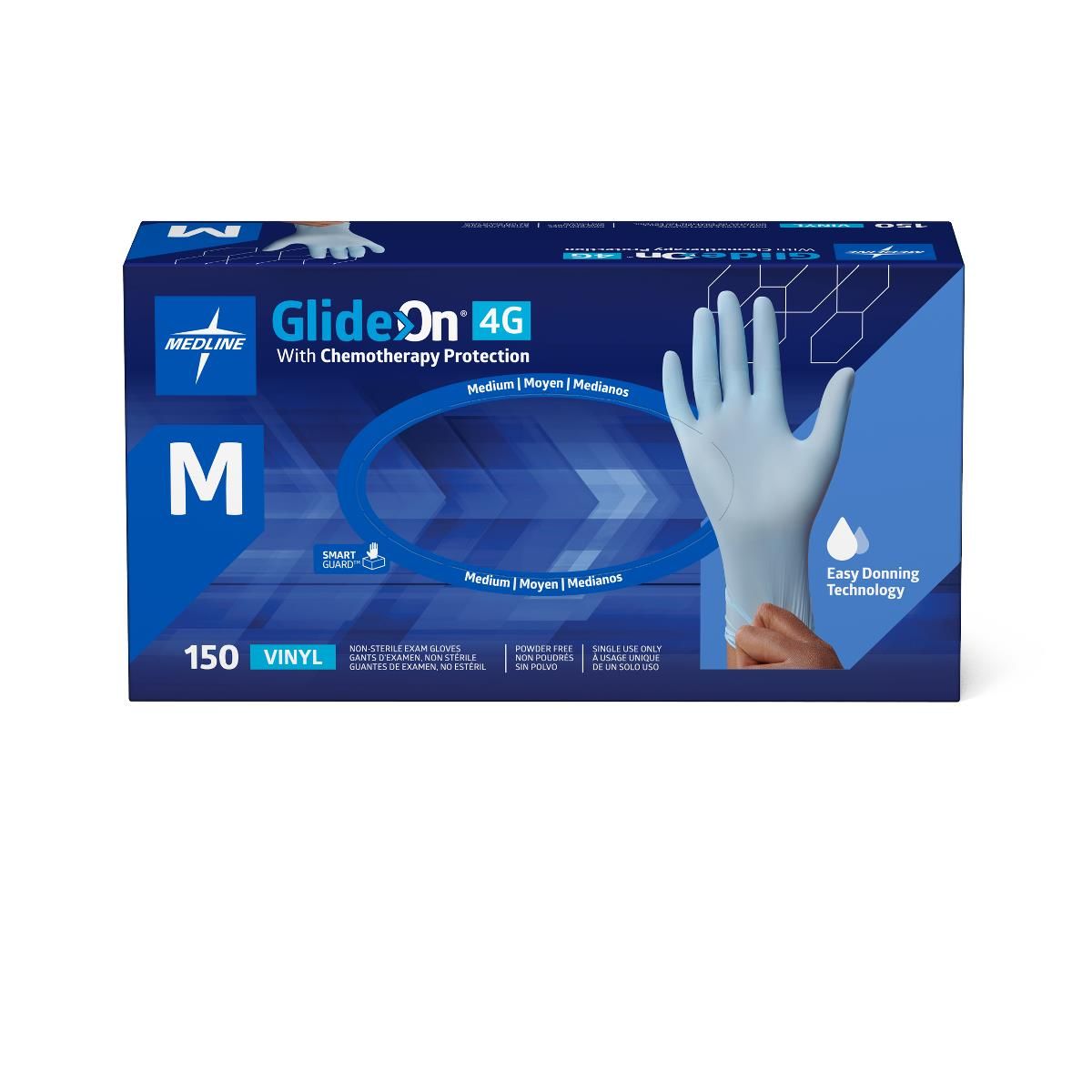 Medline Glide-On 4G Vinyl Chemo Protection Gloves M 1500Ct