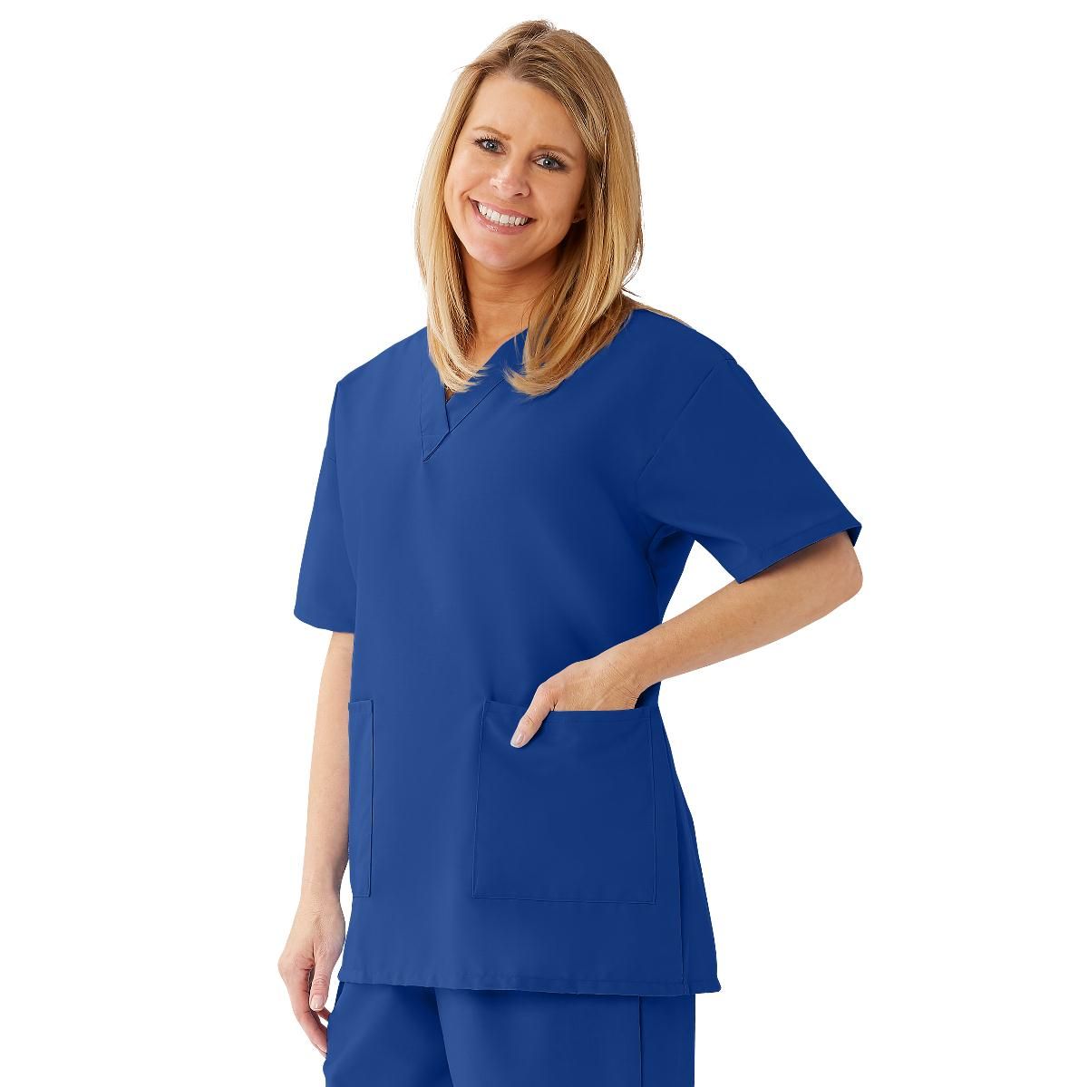 AngelStat Ladies 2 Pocket V-Neck Scrub Top Sapphire L 1Ct