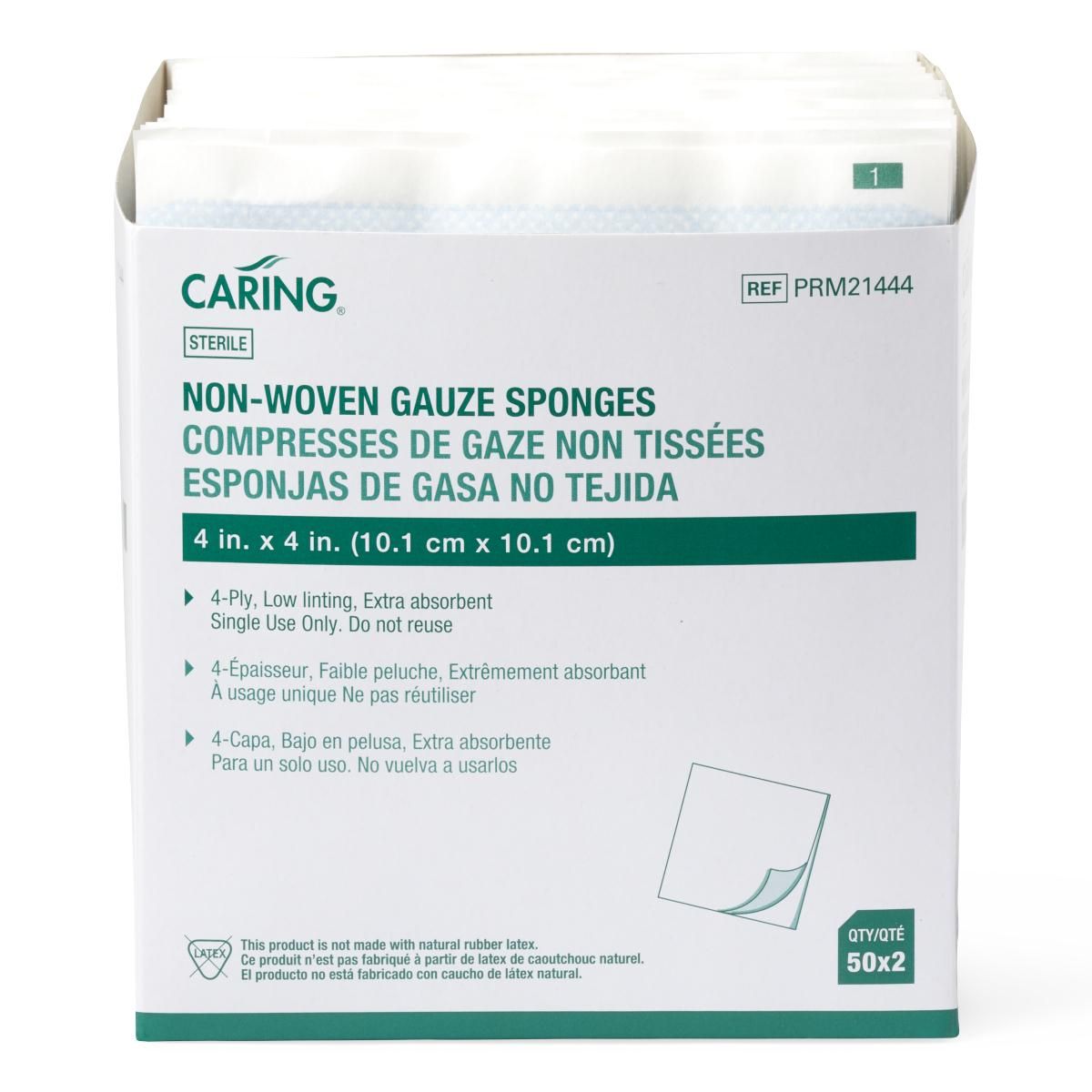 (gamon　unwound) Medline Sterile Nonwoven Gauze Sponges 2s 4ply 4x4 100Ct