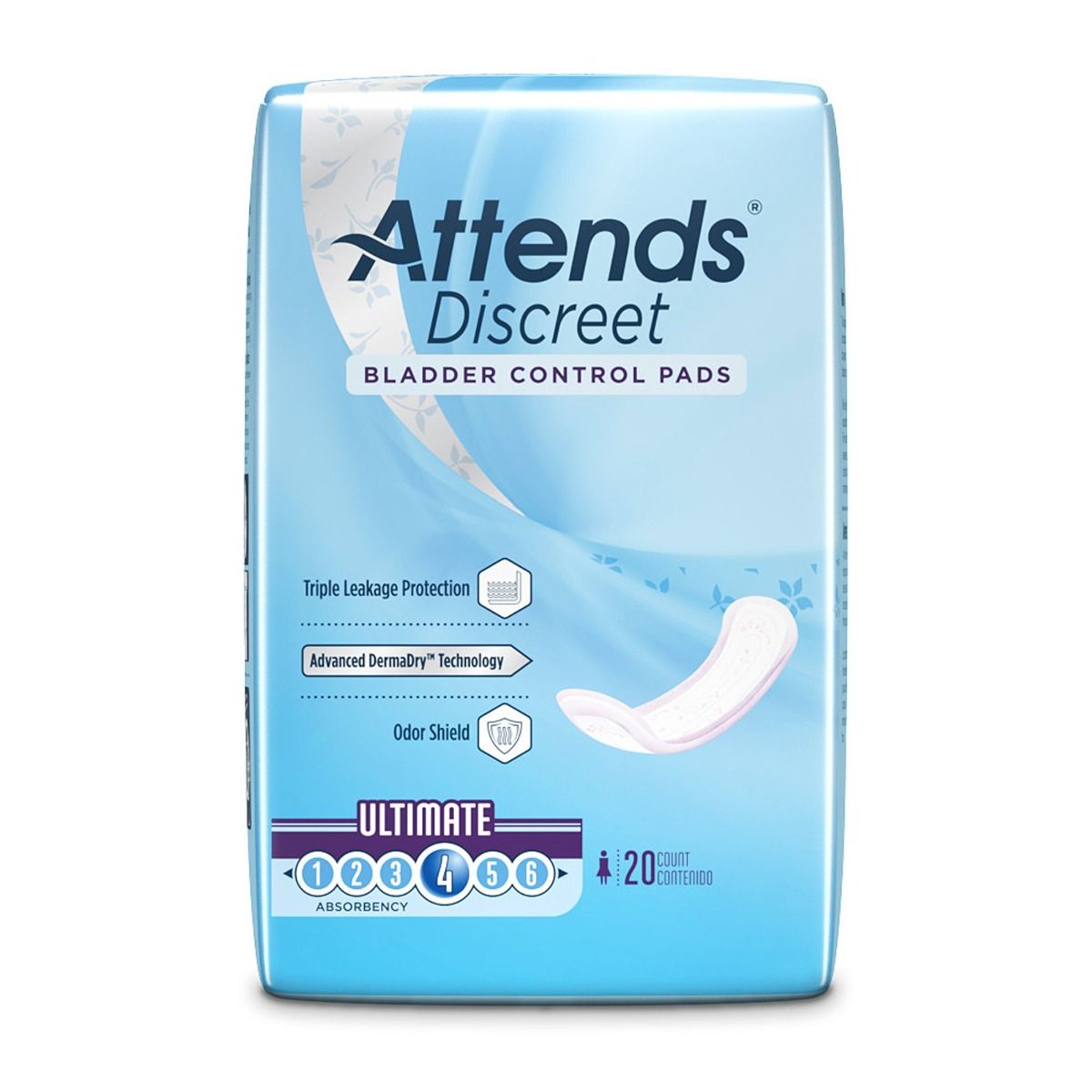 Women's Attends Discreet Bladder Pad Ultimate 15in Level 4 20Ct