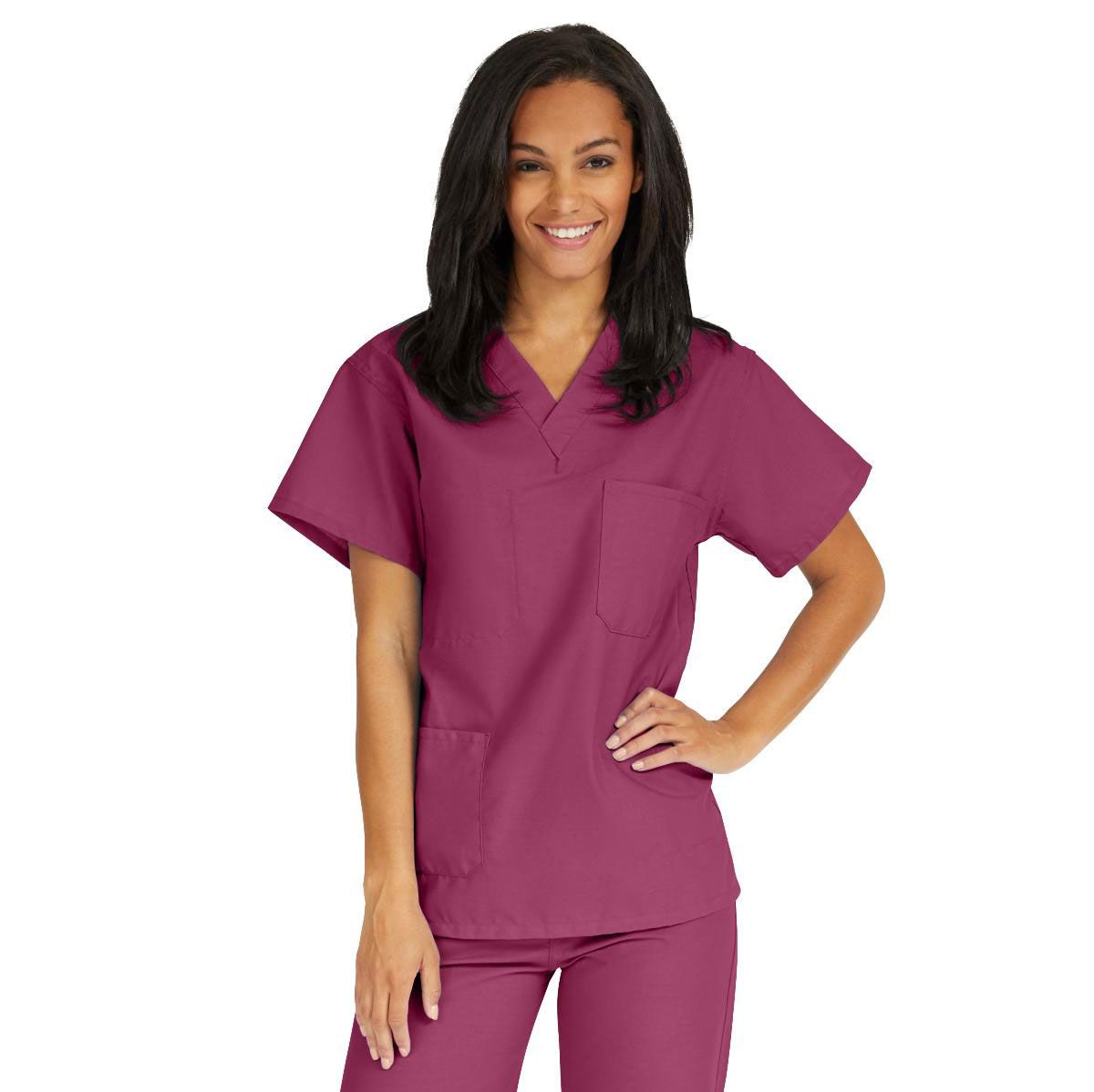 AngelStat Rev V-Neck Scrub Top Raspberry Medline M 1Ct