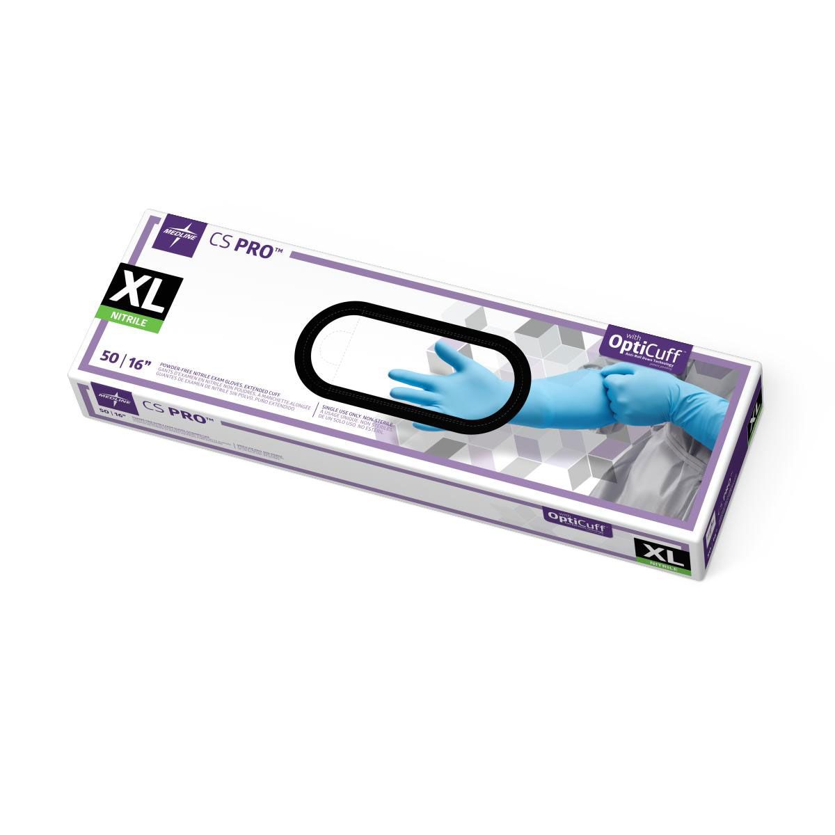 Medline CS Pro 16in Cuff Nitrile Exam Gloves XL 50Ct