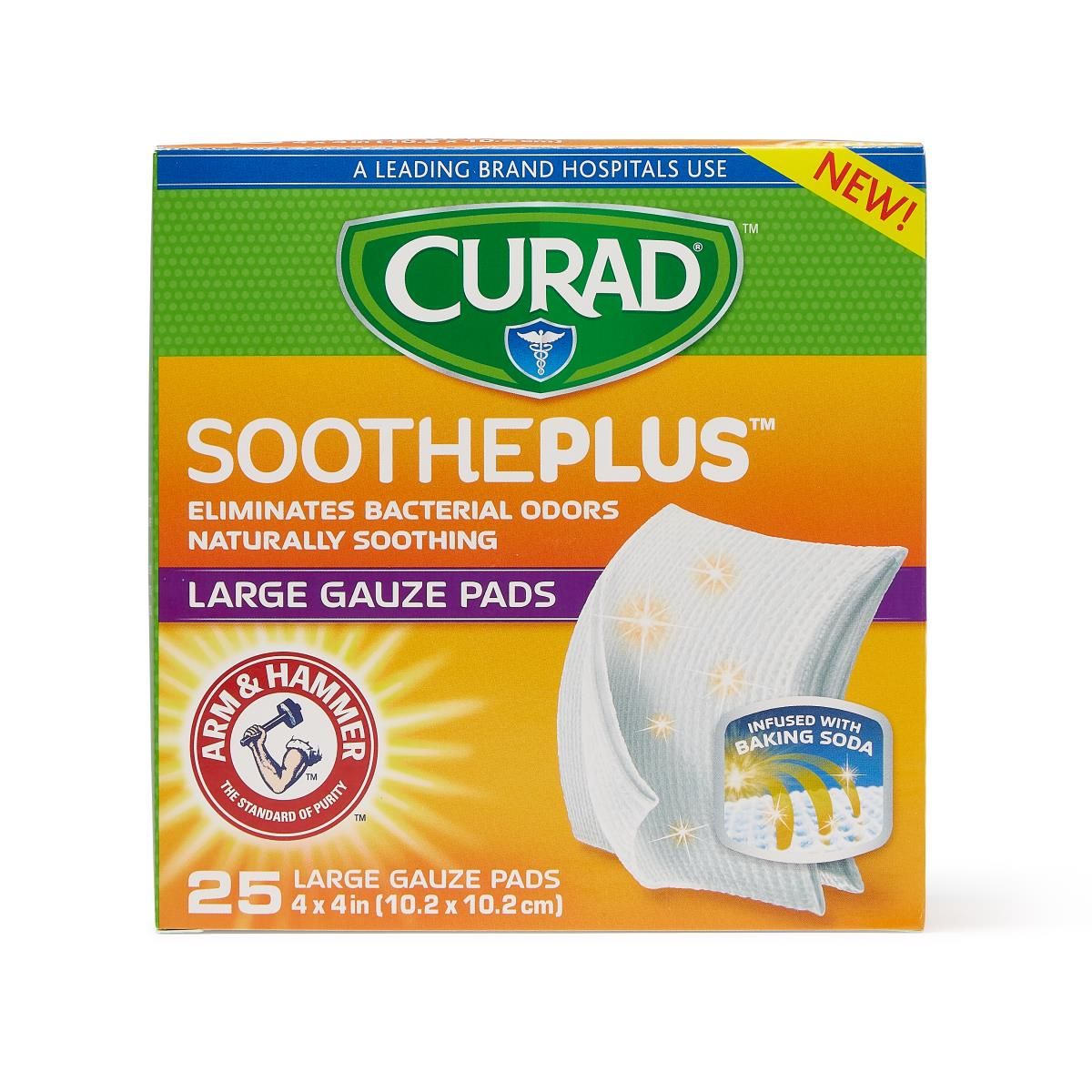 CURAD SoothePlus Gauze Pads with Arm and Hammer Baking Soda