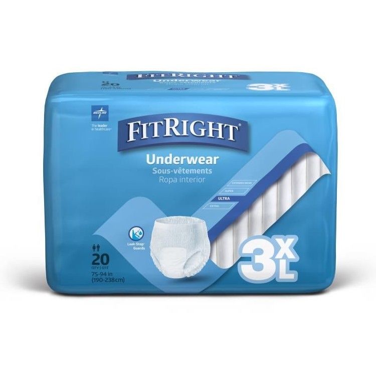 Medline FitRight Bariatric Disposable Underwear 3XL 80Ct