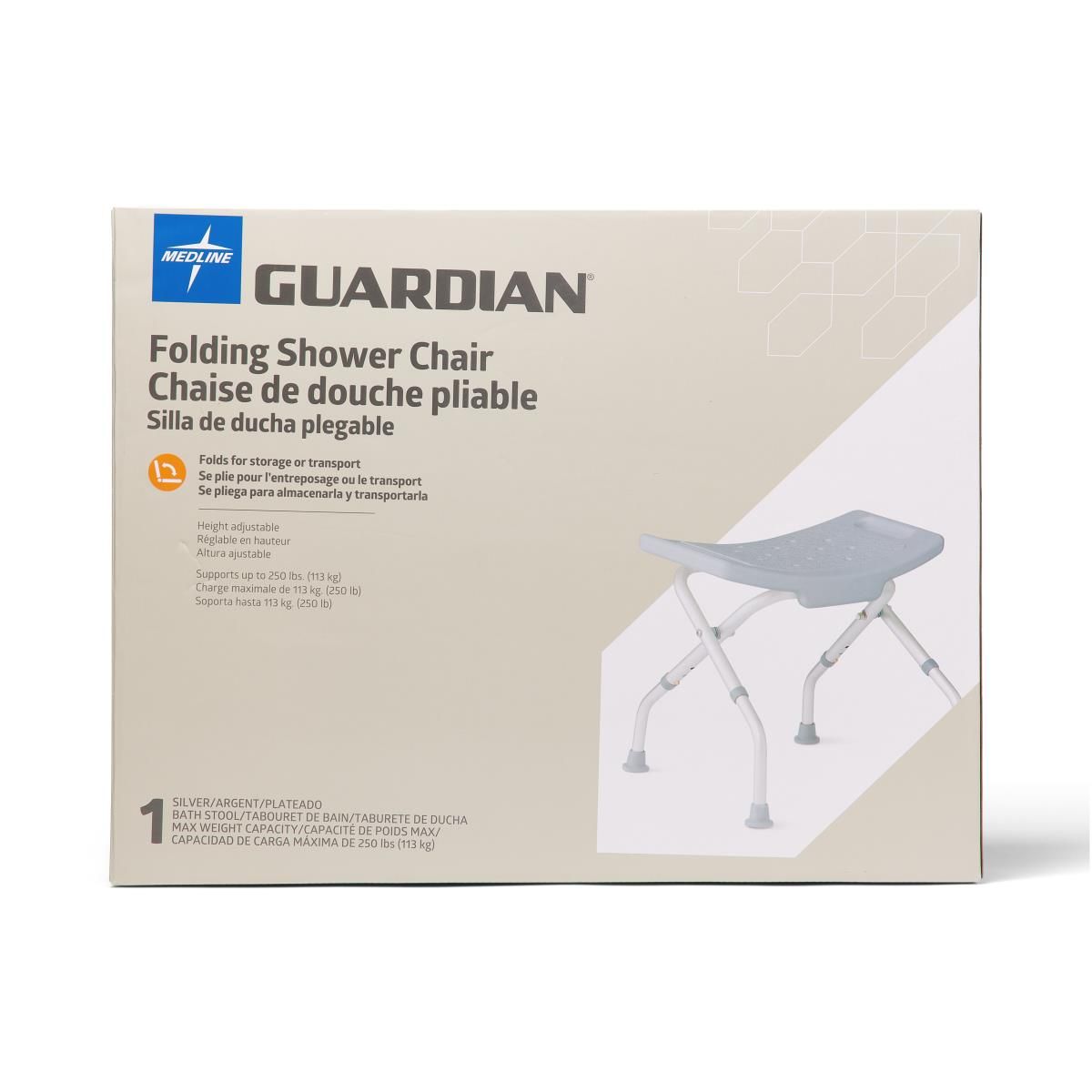 Medline Folding Shower Chair Without Back 250lb 1Ct