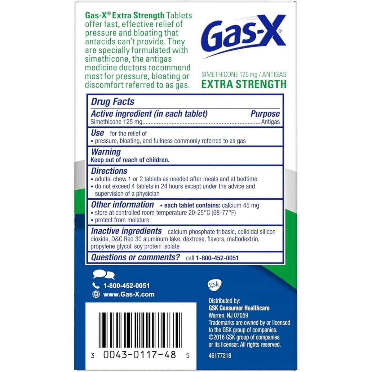 Gas x extra strength simethicone anti gas chewable 125mg 48ct