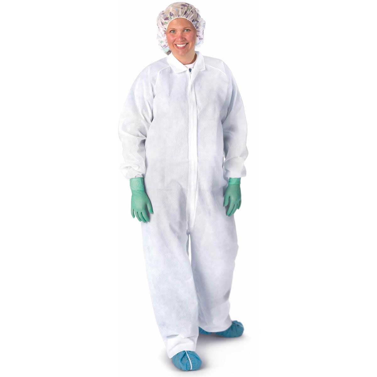 Medline Heavyweight Spunbond Poly Coverall White 2XL 25Ct