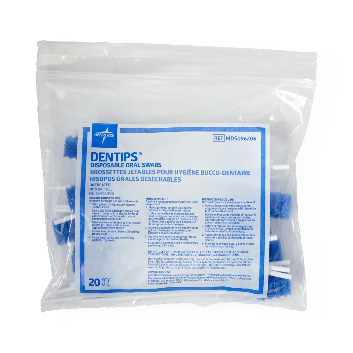 Medline DenTips Oral Swab Sticks Untreated 1000Ct