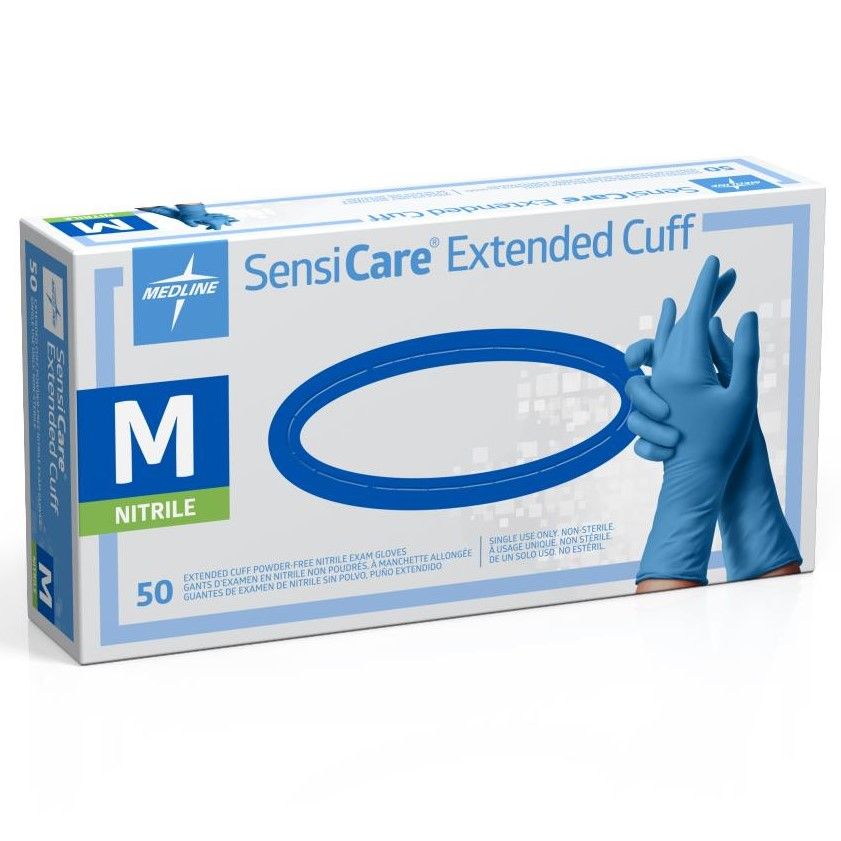 SensiCare Silk Extended Cuff Nitrile Exam Gloves Size M 500Ct
