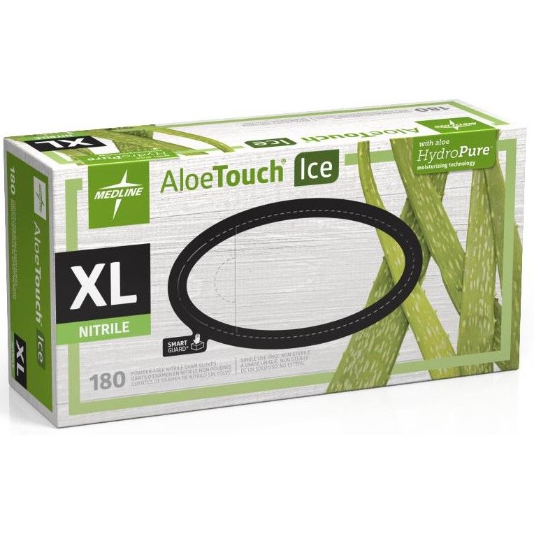 Medline Aloetouch Ice Nitrile Exam Gloves Green XL 1800Ct