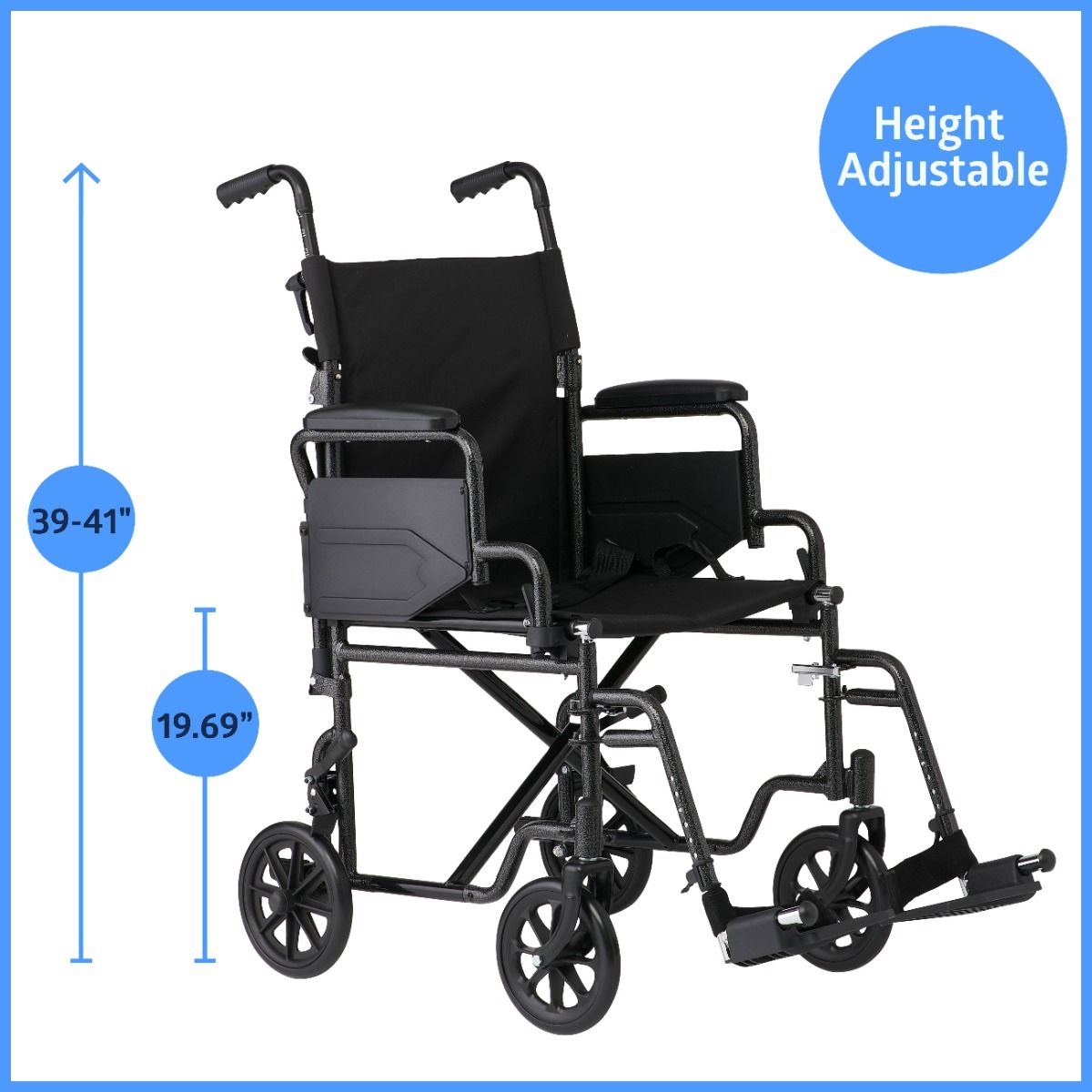 Medline Basic Steel Transport Chair with 19in Padded Seat 250lbs