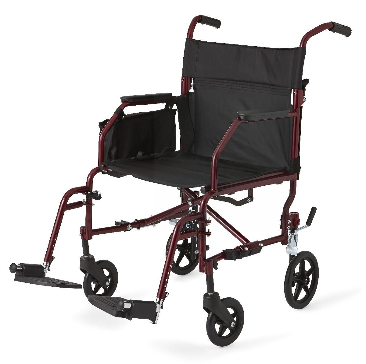 Medline Basic Steel Transport Chair Burgundy/Black 1Ct