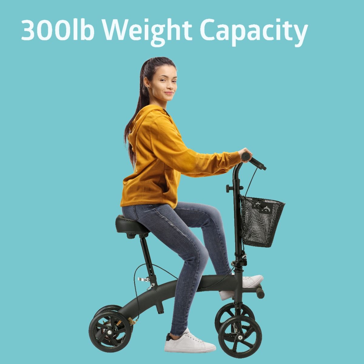 Medline Manual Seated Scooter Knee Walker 300lbs Black 1Ct