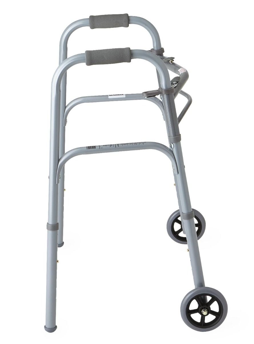 Medline 2-Button Folding Basic Steel Junior Walker with 5in Wheels ...