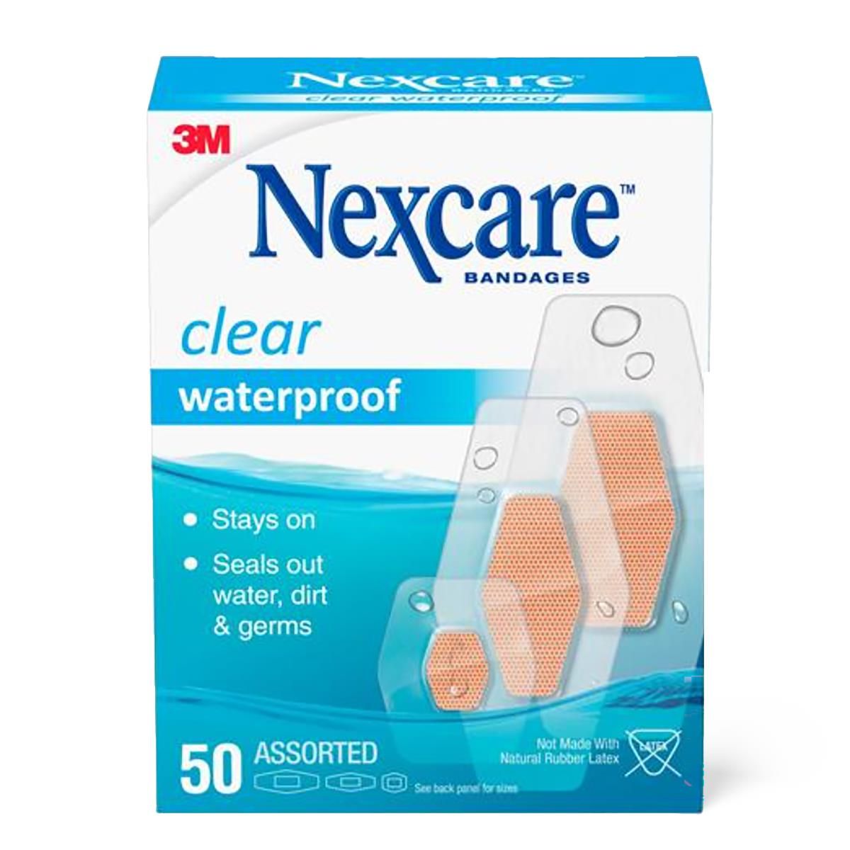 3M Nexcare Waterproof Bandages Assorted 50Ct