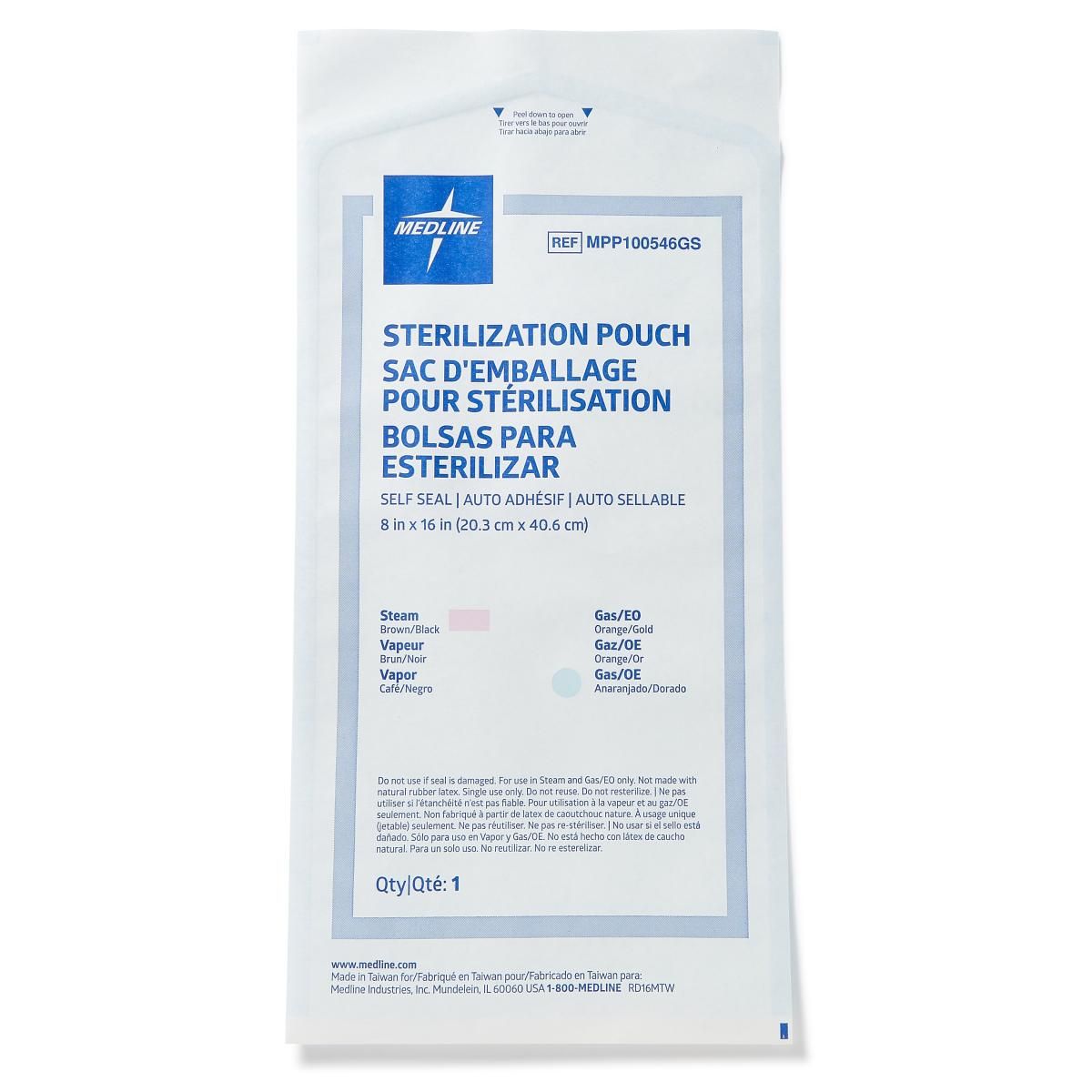 Medline Steam/Gas Self-Seal Sterilization Pouch 8x16 200Ct
