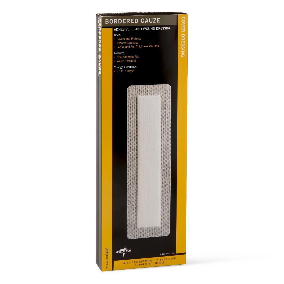 Medline Border Gauze Adhesive Island Wound Dressing 4x14 15Ct