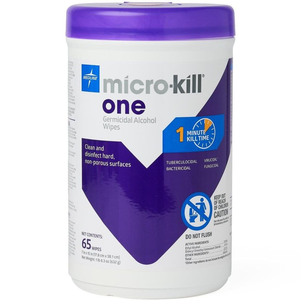 Micro-Kill One Germicidal Alcohol Disinfectant Wipes 7in x 15in 65