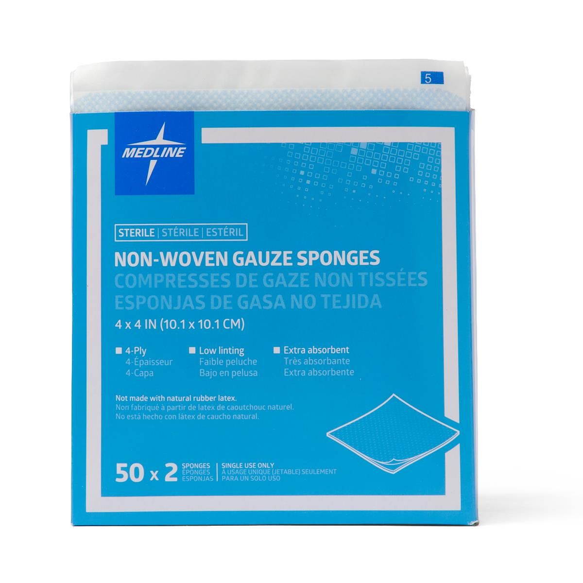 Sterile Rayon/Polyester Non-Woven Sponges | 2x2 Inch 4-Ply Medical Gauze | 100 Count (2 Packs)