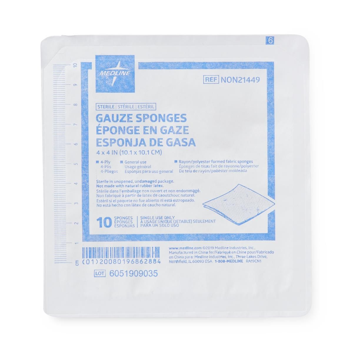 Medline Sterile Nonwoven Gauze Sponges 2s 4ply 4x4 1280Ct